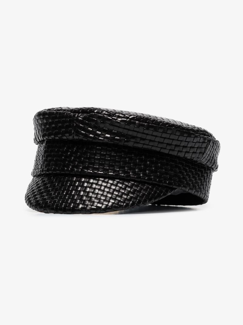 Black Leather Baker Boy Hat