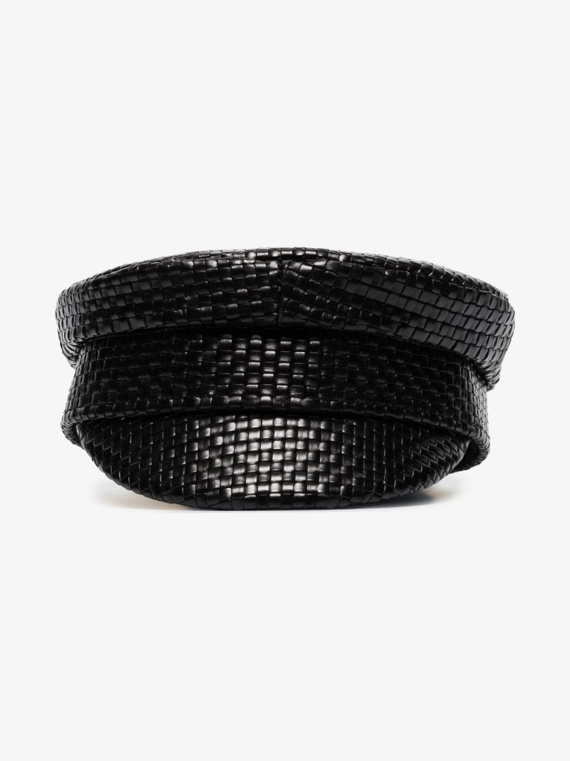 Black Leather Baker Boy Hat