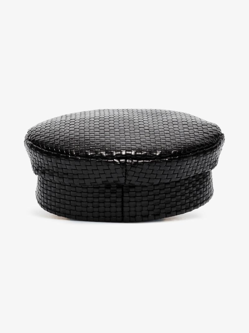 Black Leather Baker Boy Hat