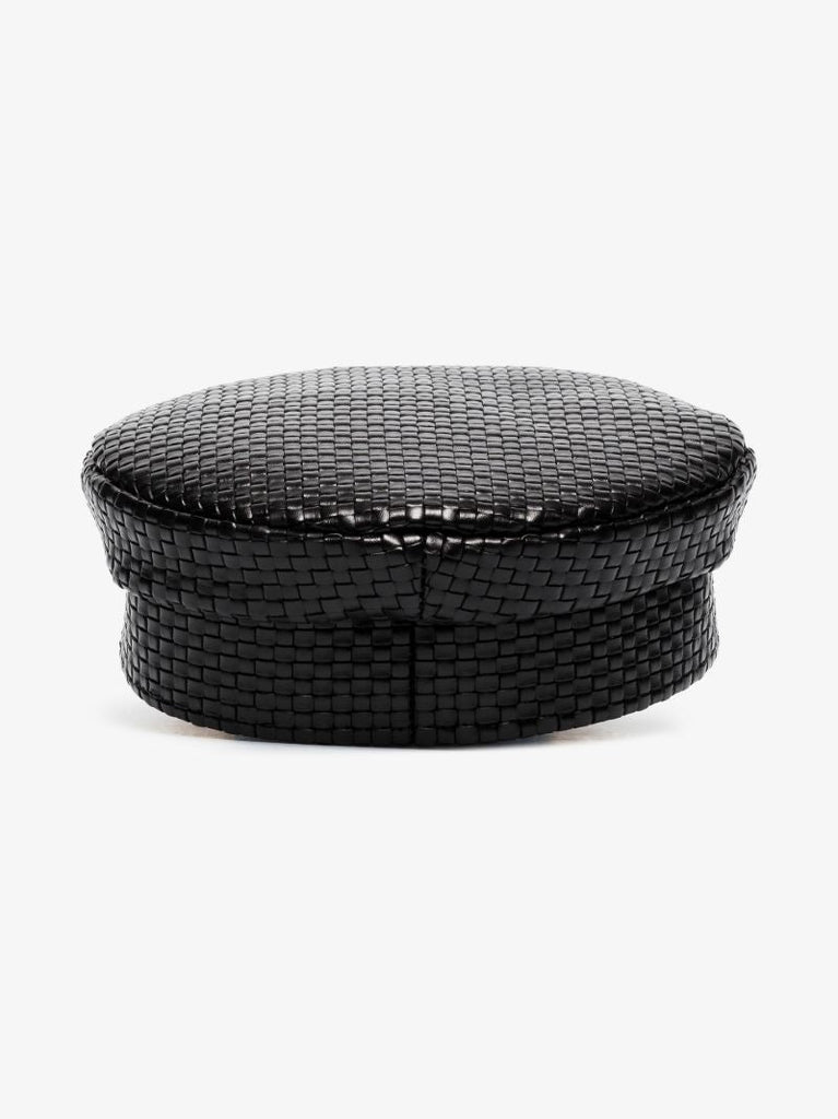 Black Leather Baker Boy Hat