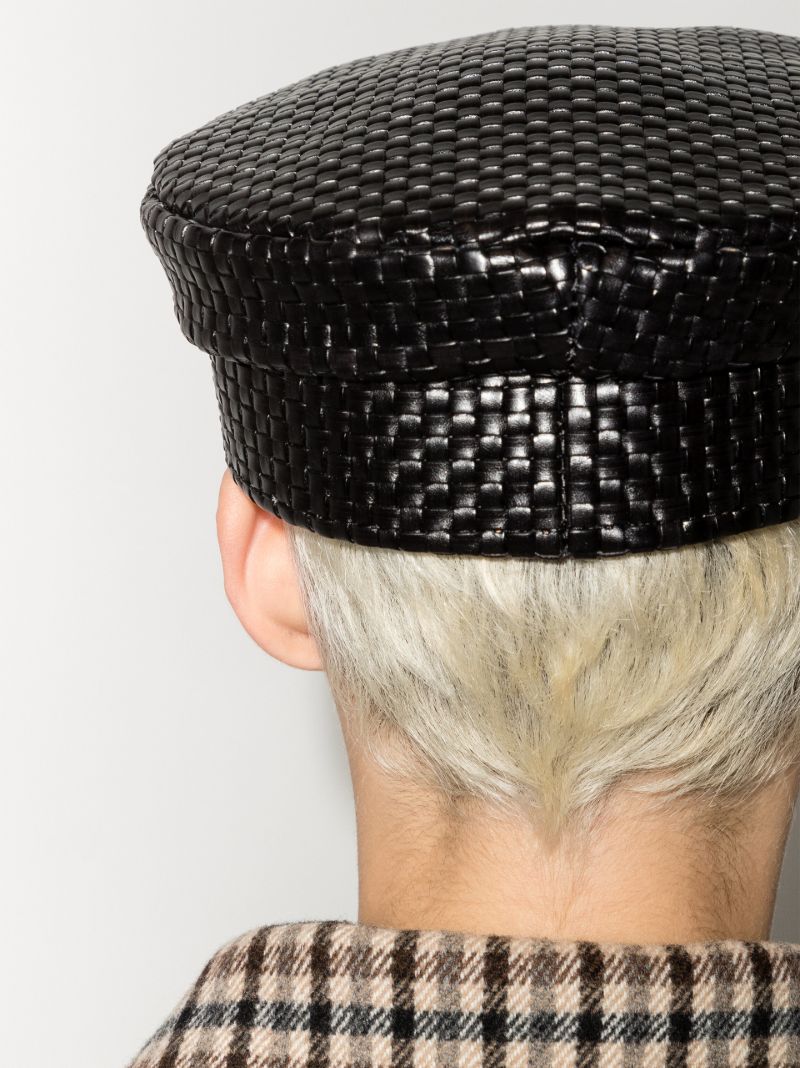 Black Leather Baker Boy Hat