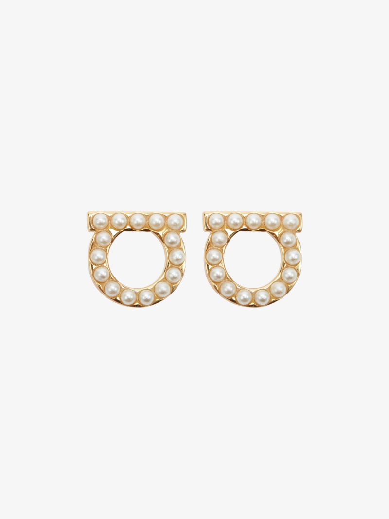 Gold-plated Gancini Pearl Stud Earrings