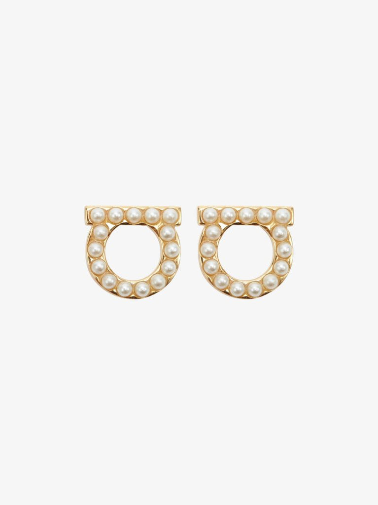 Gold-plated Gancini Pearl Stud Earrings