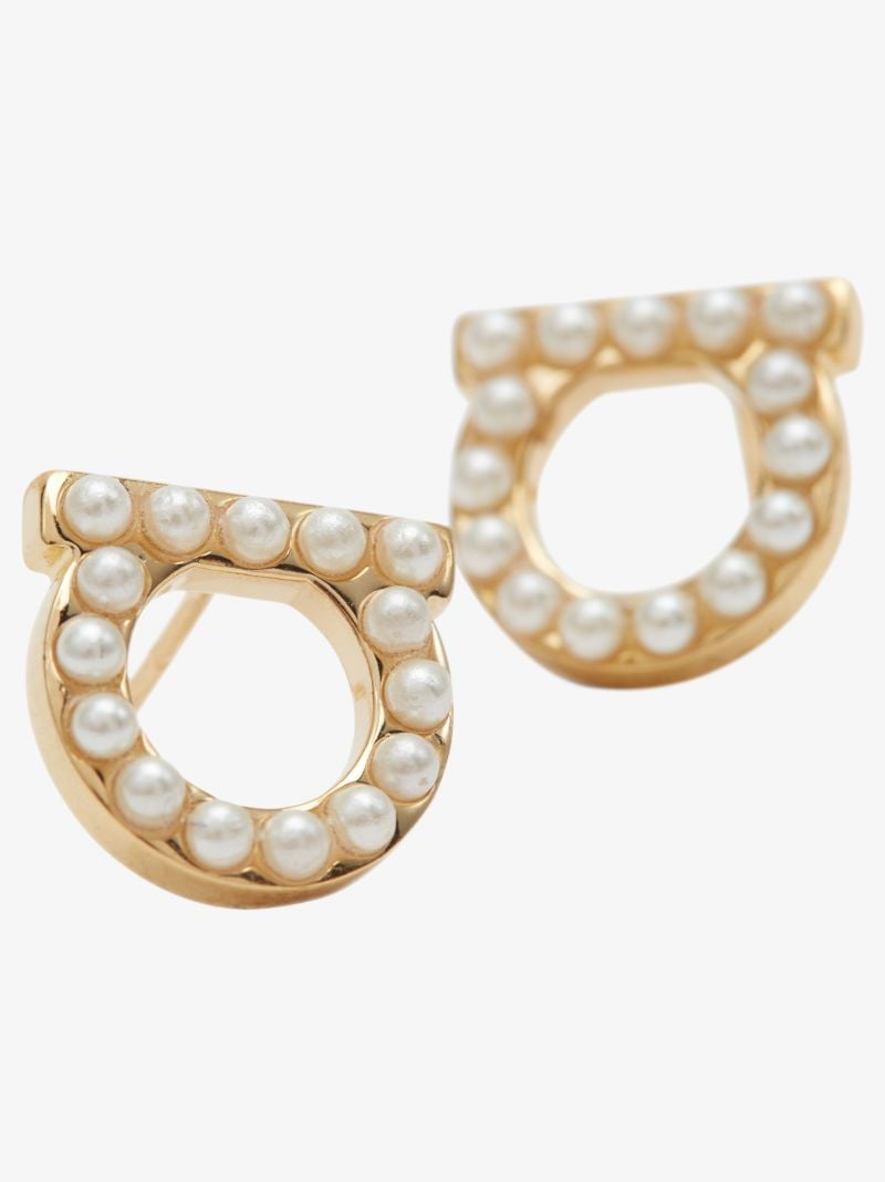 Gold-plated Gancini Pearl Stud Earrings