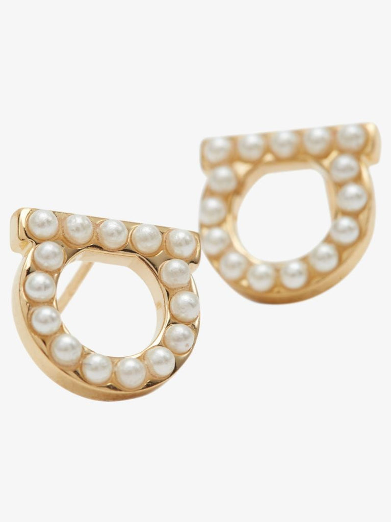 Gold-plated Gancini Pearl Stud Earrings