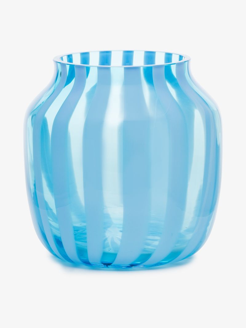 Blue Juice Wide Striped Glass Vase