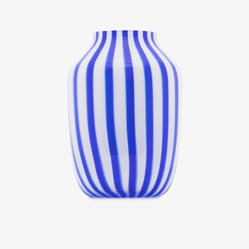 Navy Juice Wide Striped Glass Vase