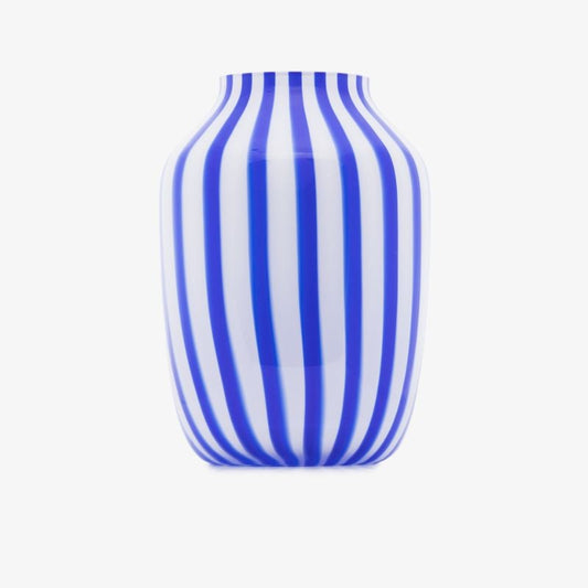 Navy Juice Wide Striped Glass Vase