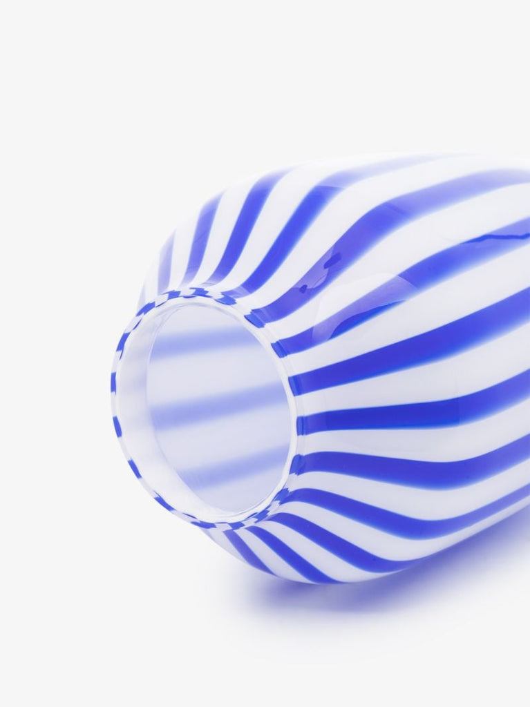 Navy Juice Wide Striped Glass Vase