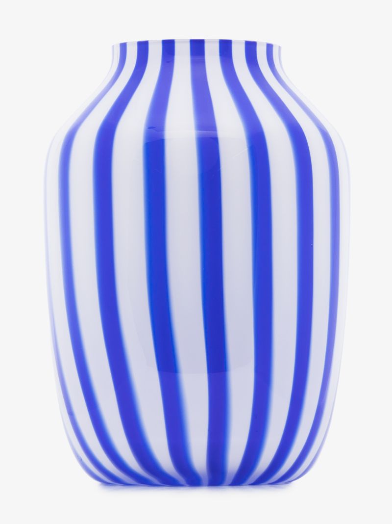 Navy Juice Wide Striped Glass Vase