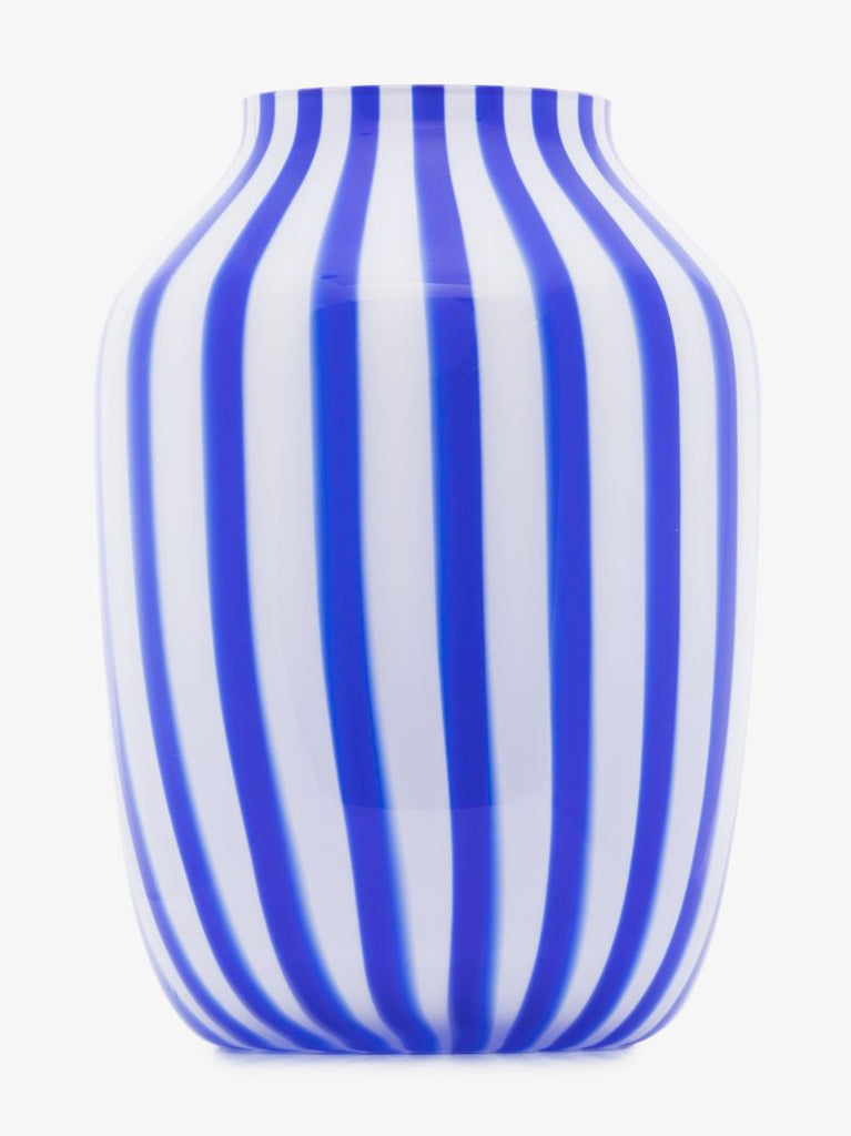 Navy Juice Wide Striped Glass Vase