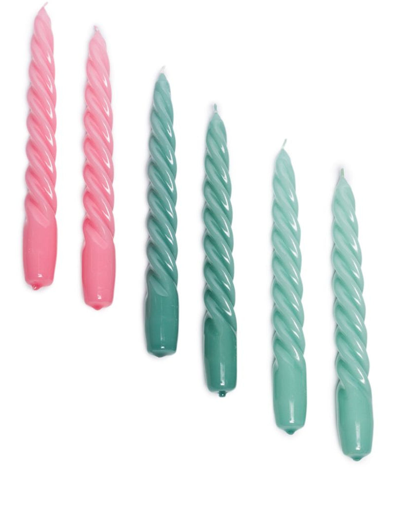 Pink and Green Spiral Candle Set of Six