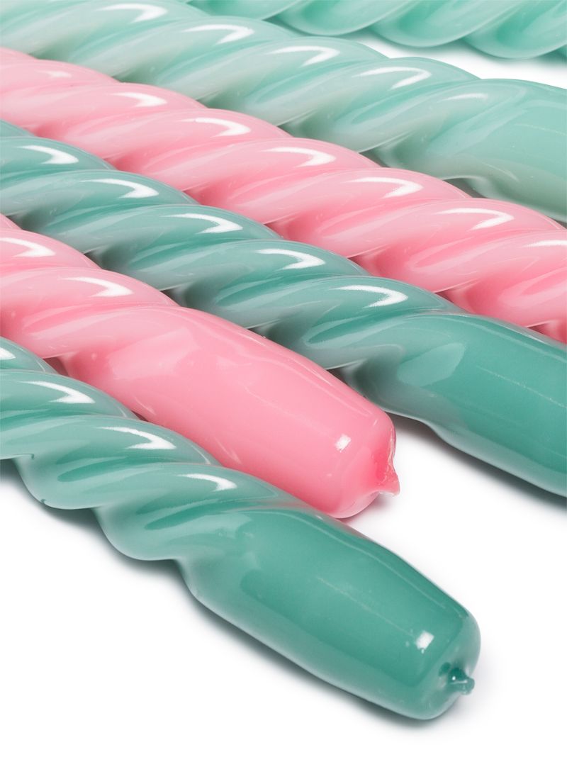 Pink and Green Spiral Candle Set of Six