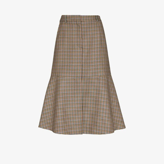 Naomi Houndstooth Wool Midi Skirt