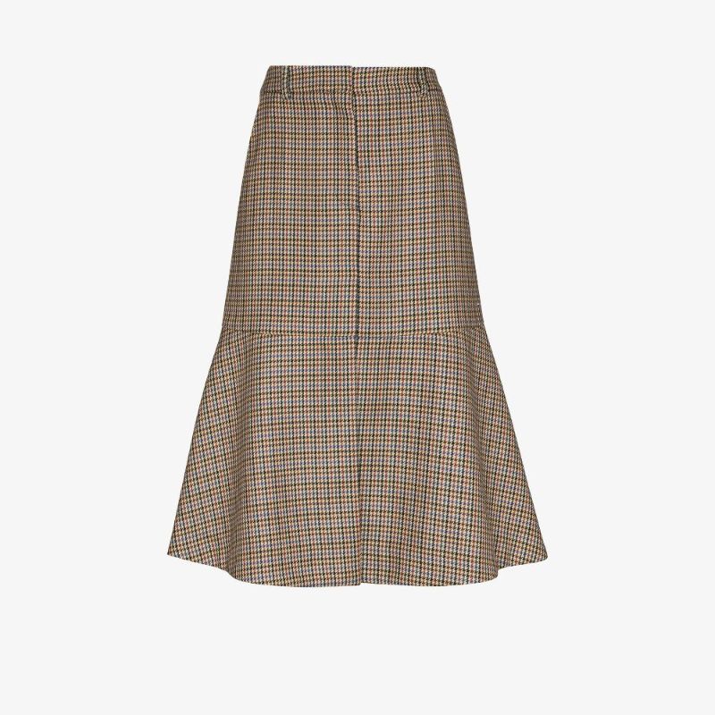 Naomi Houndstooth Wool Midi Skirt
