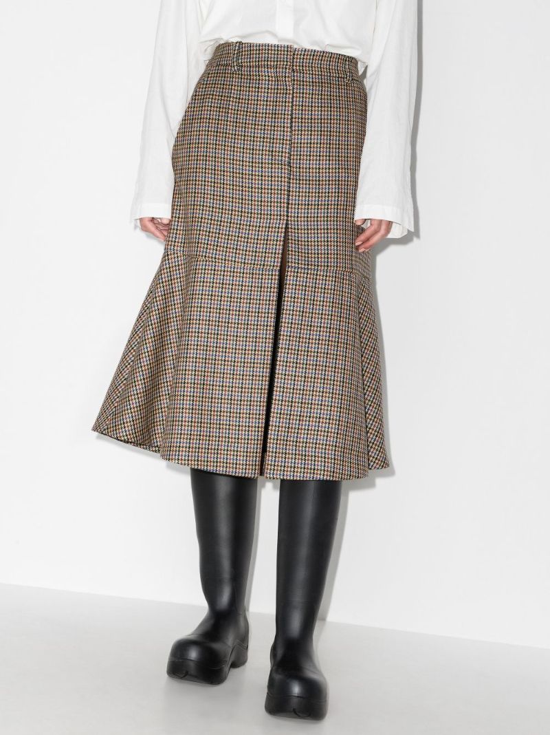 Naomi Houndstooth Wool Midi Skirt