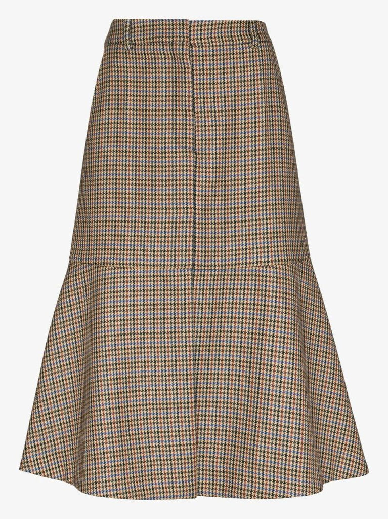 Naomi Houndstooth Wool Midi Skirt