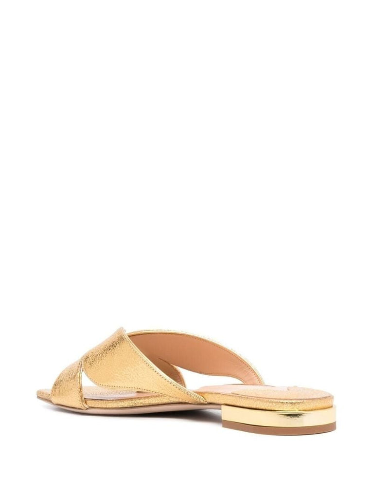 Gold Rita Metallic Leather Flat Sandals