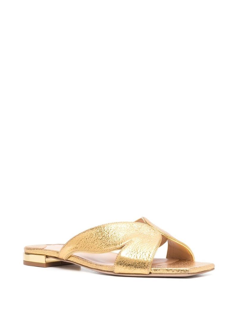 Gold Rita Metallic Leather Flat Sandals