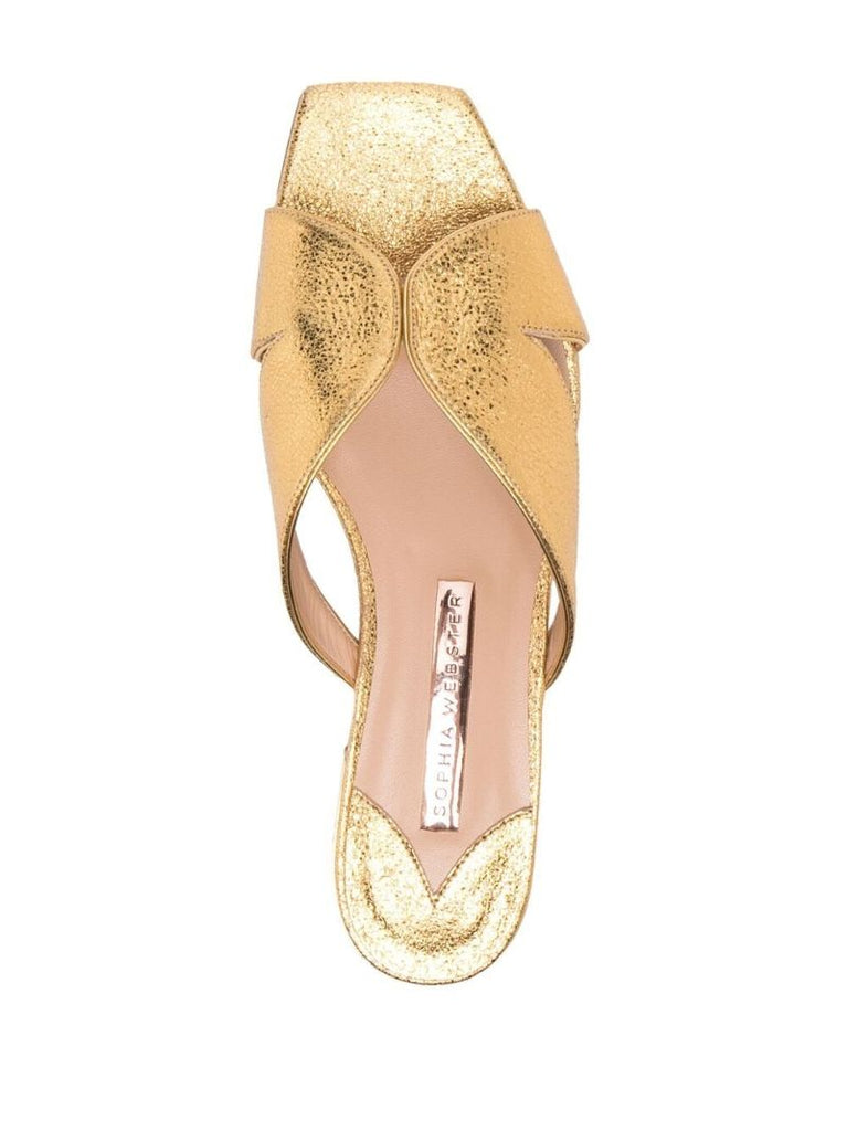 Gold Rita Metallic Leather Flat Sandals