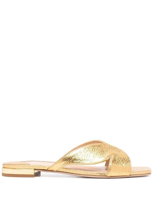Gold Rita Metallic Leather Flat Sandals