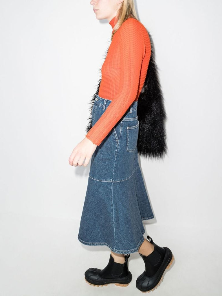 A-line Denim Midi Skirt