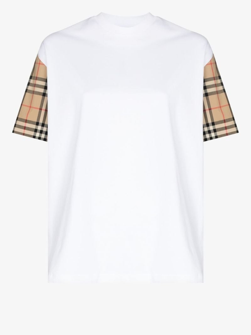 White Vintage Check Sleeve T-shirt