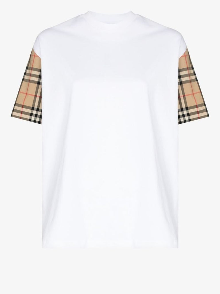 White Vintage Check Sleeve T-shirt