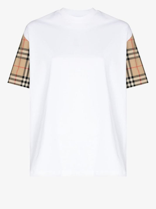White Vintage Check Sleeve T-shirt