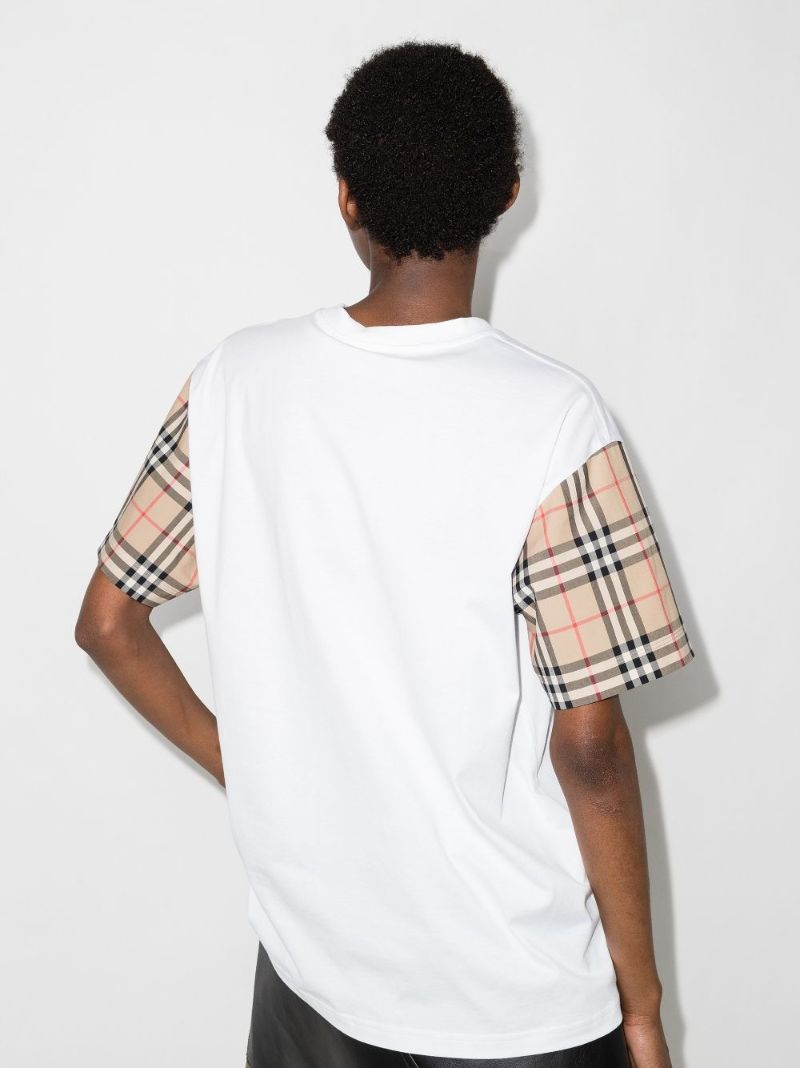 White Vintage Check Sleeve T-shirt