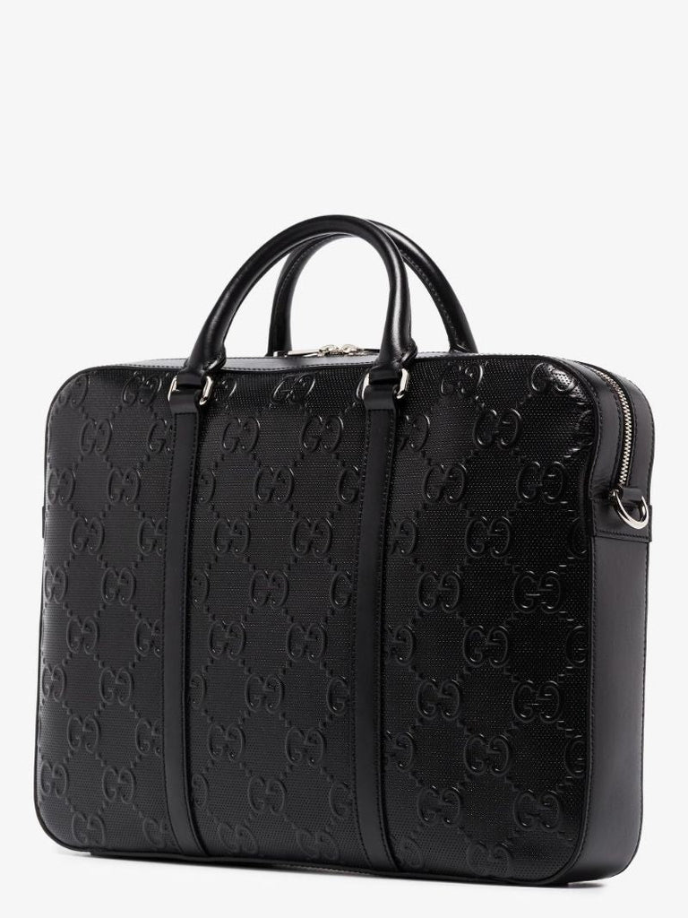 Black Gg Embossed Leather Briefcase