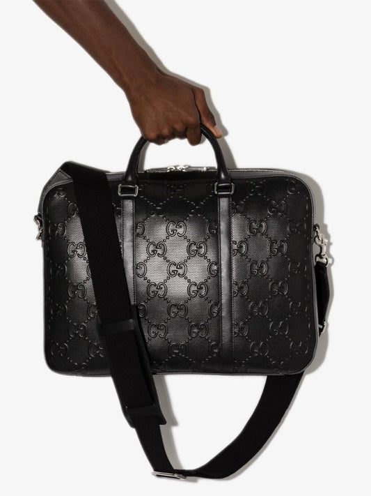 Black Gg Embossed Leather Briefcase