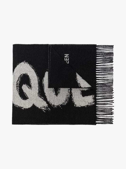 Black Graffiti Logo Wool Scarf