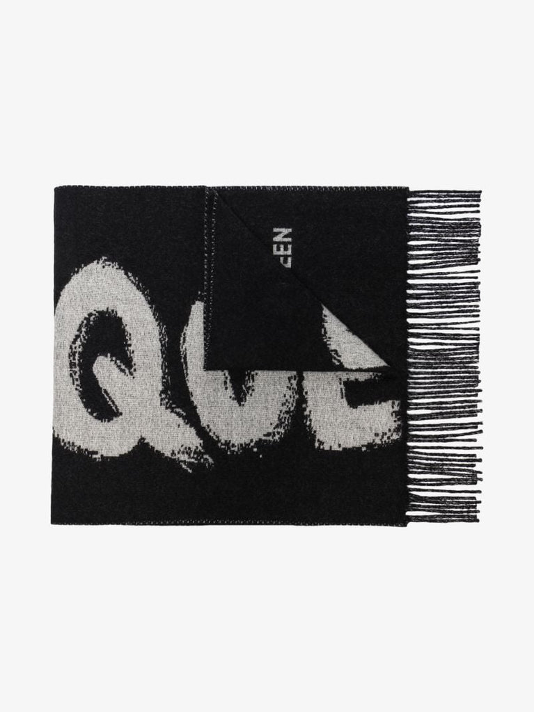 Black Graffiti Logo Wool Scarf