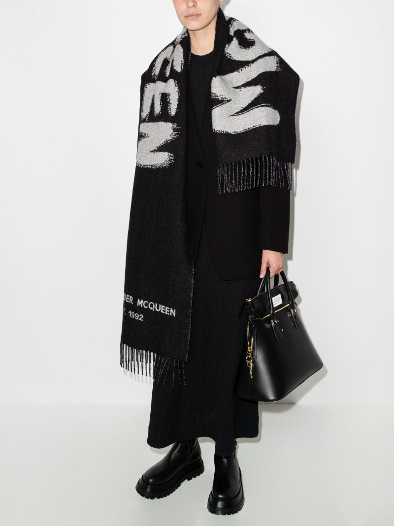 Black Graffiti Logo Wool Scarf