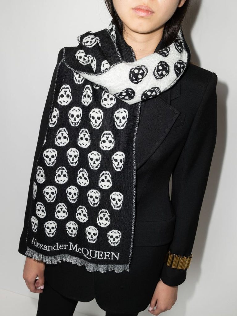 Black Skull Reversible Wool Scarf