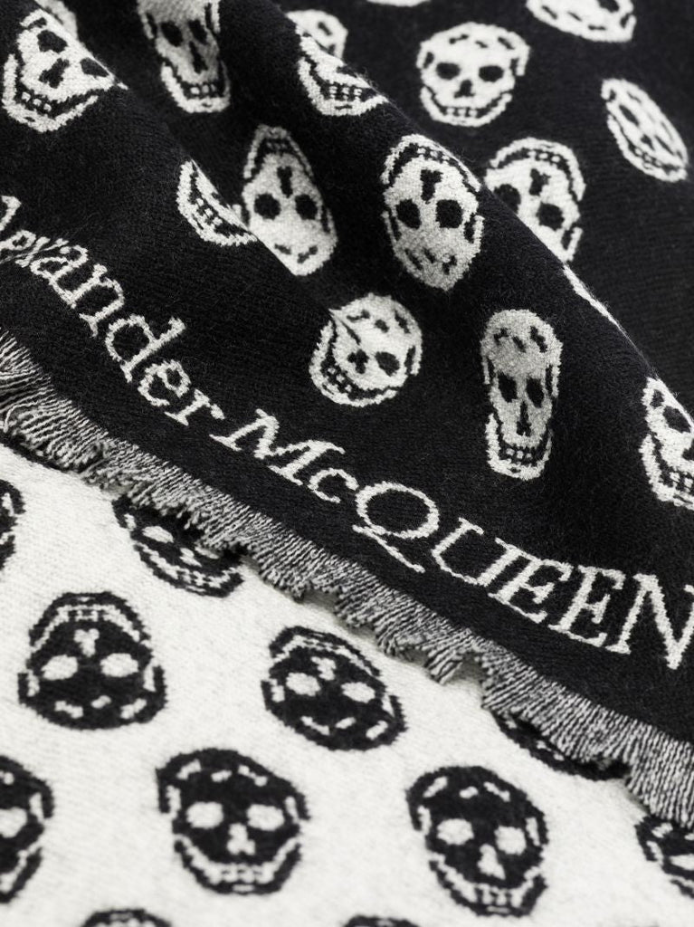Black Skull Reversible Wool Scarf