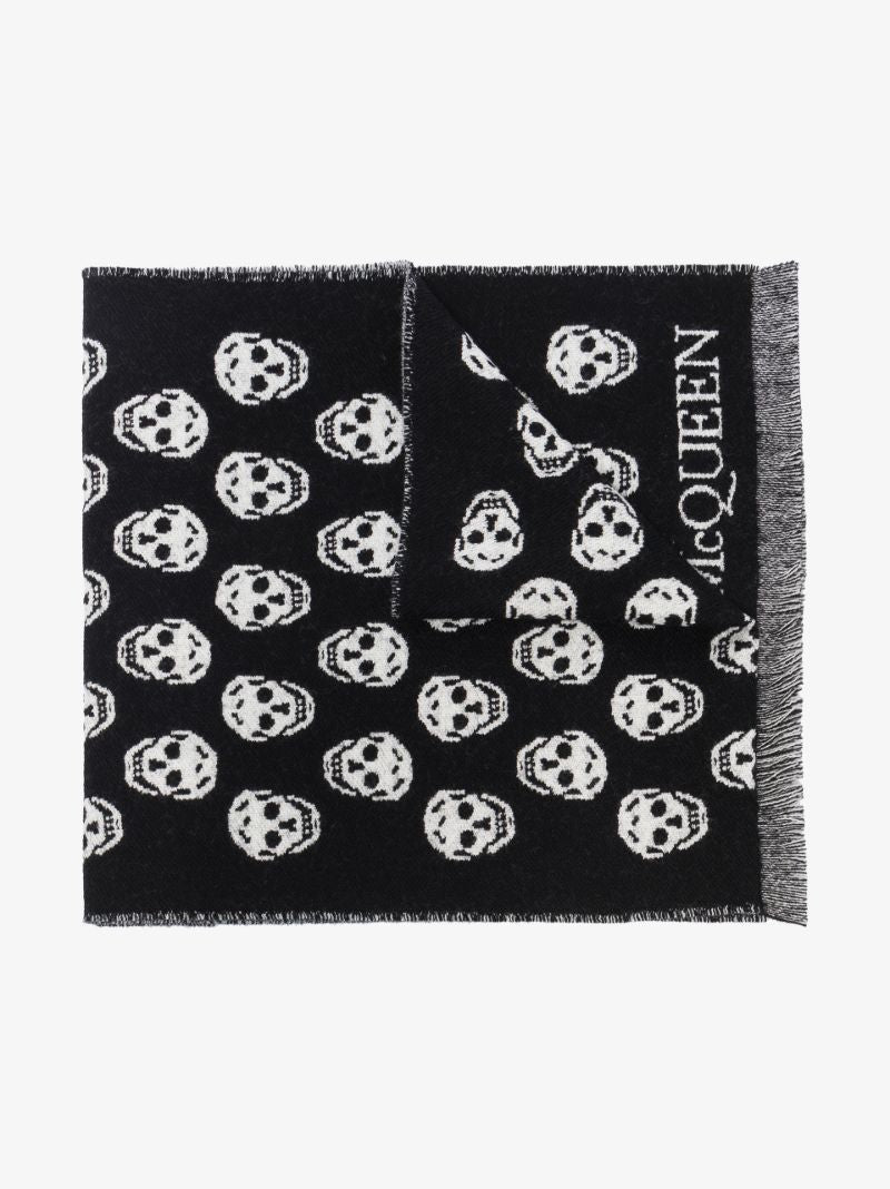 Black Skull Reversible Wool Scarf