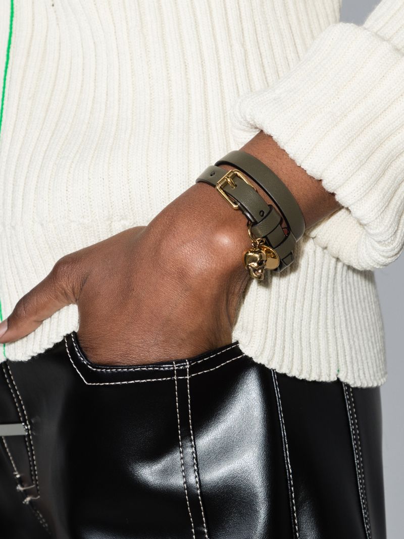 Green Skull Wrap Leather Bracelet