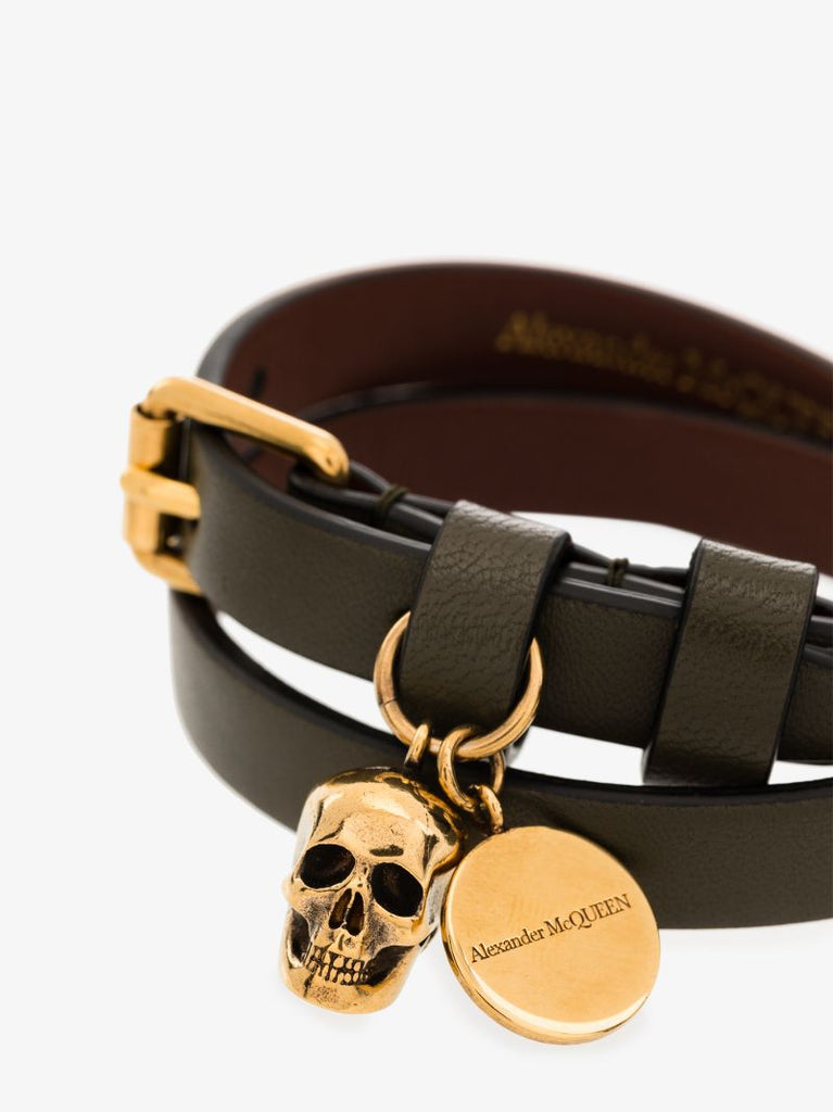 Green Skull Wrap Leather Bracelet