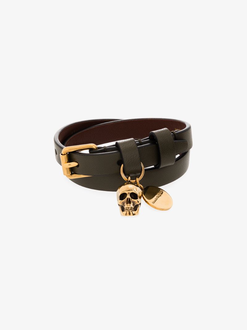 Green Skull Wrap Leather Bracelet