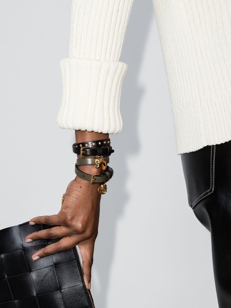 Green Skull Wrap Leather Bracelet