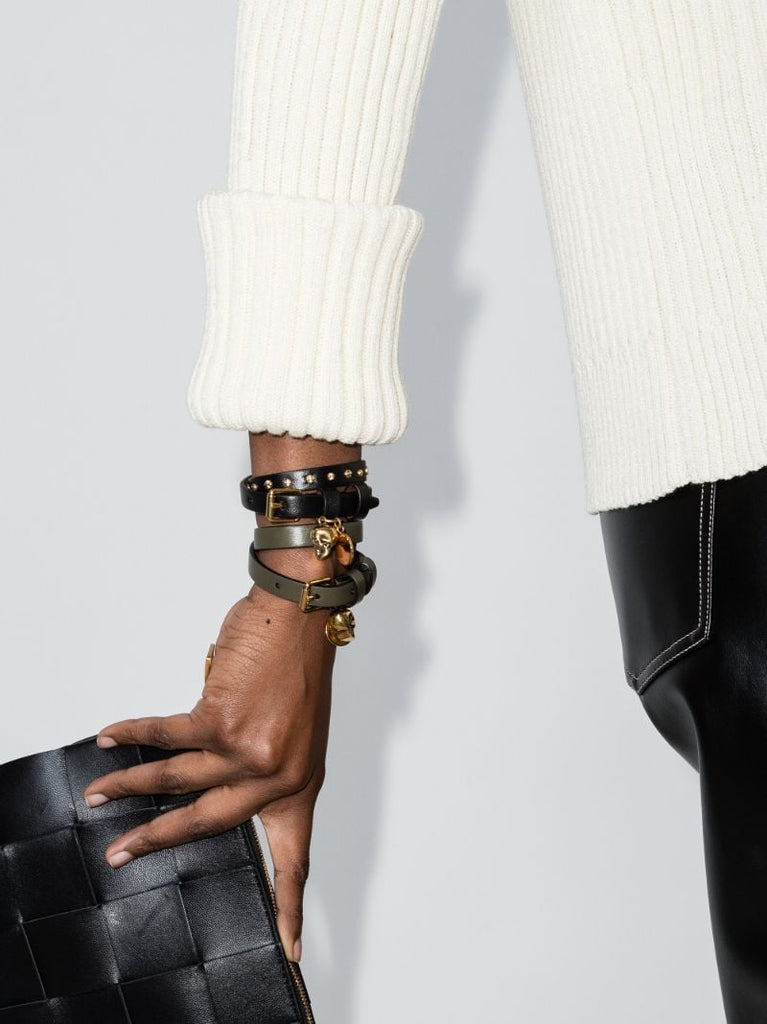 Green Skull Wrap Leather Bracelet