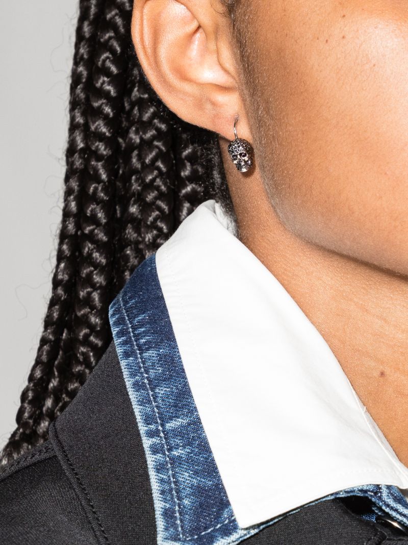 Silver Tone Crystal Skull Earrings