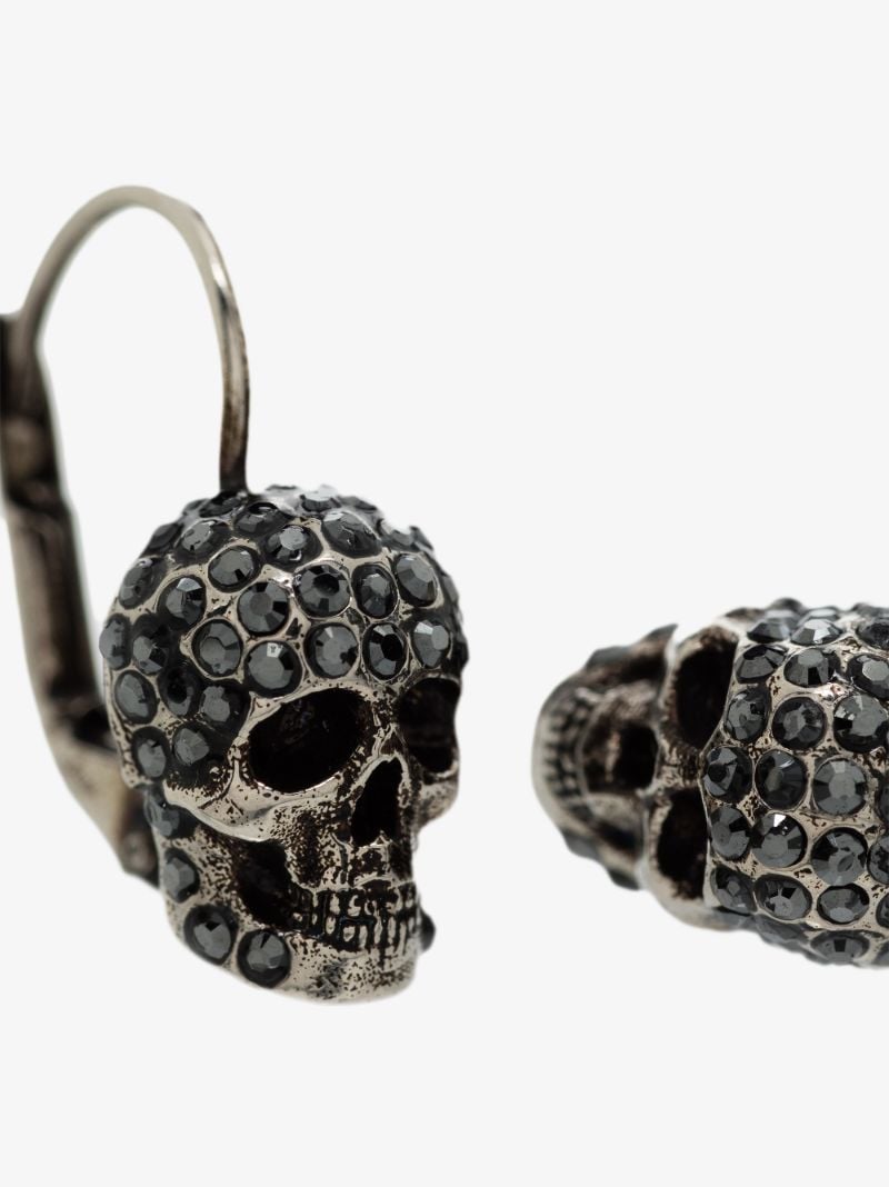 Silver Tone Crystal Skull Earrings