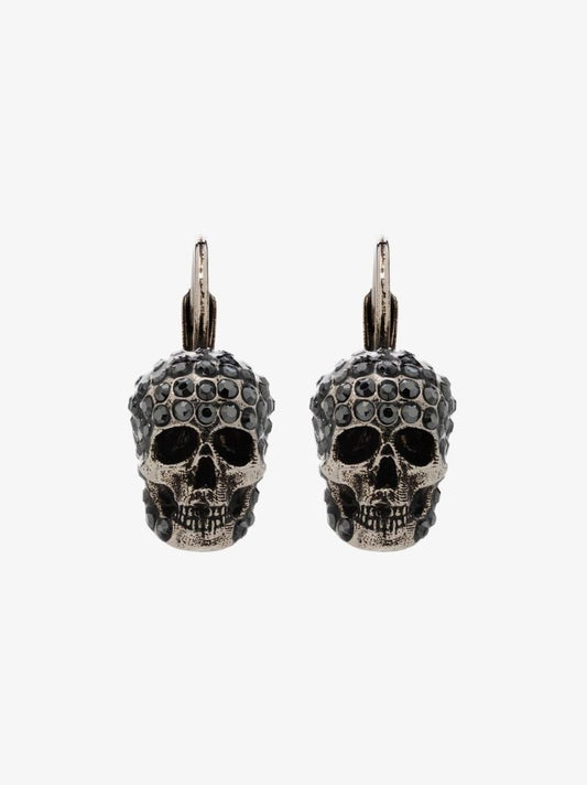 Silver Tone Crystal Skull Earrings