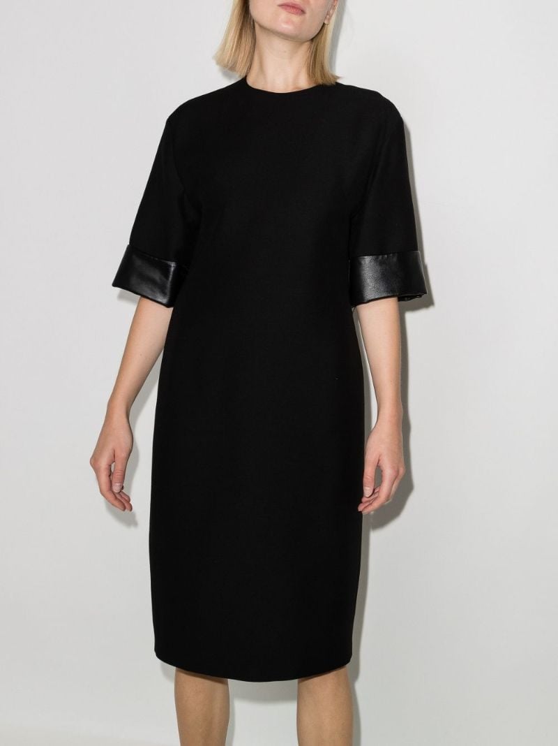 Leather Trim Midi Dress