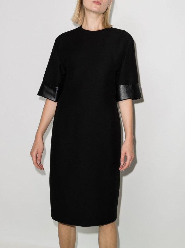 Leather Trim Midi Dress