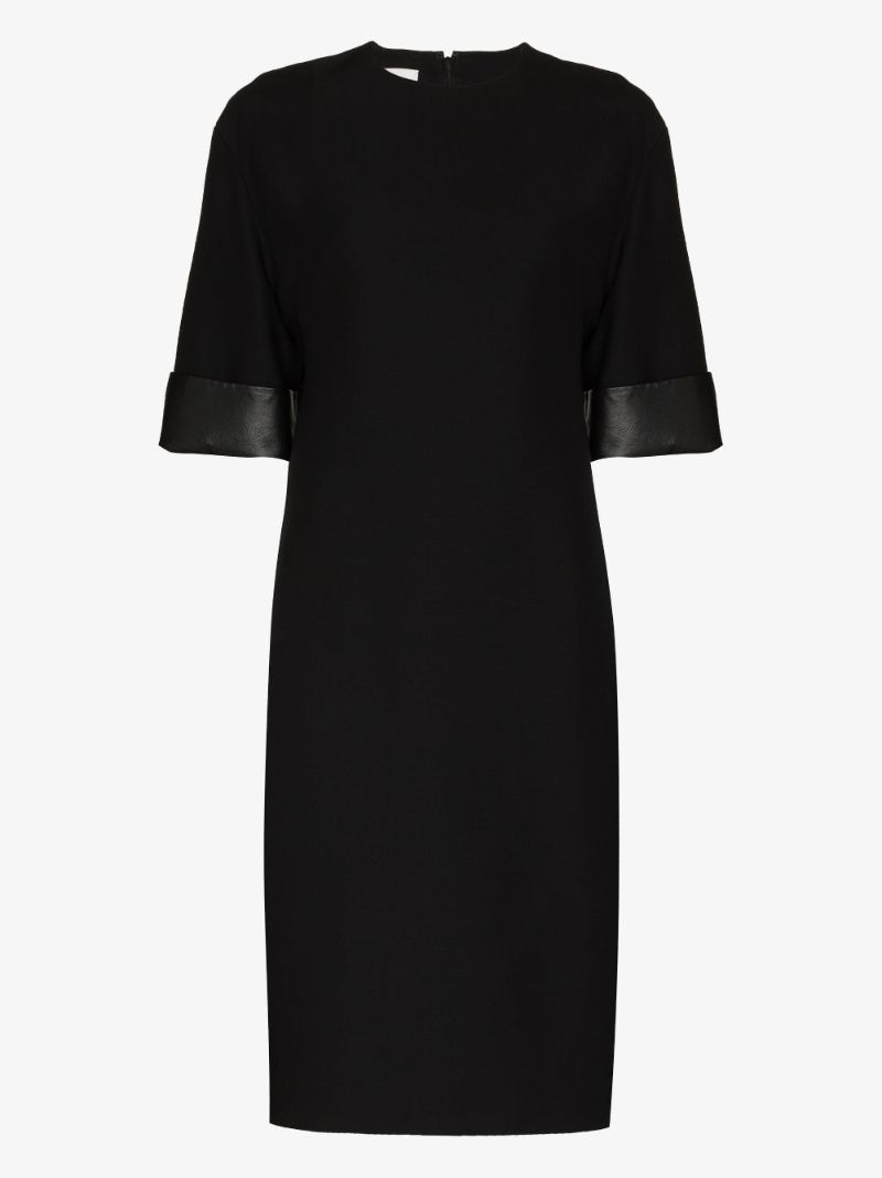Leather Trim Midi Dress