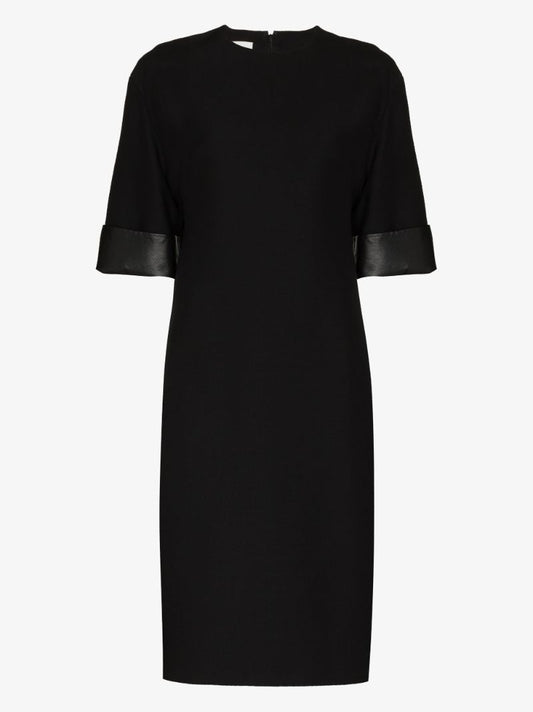 Leather Trim Midi Dress
